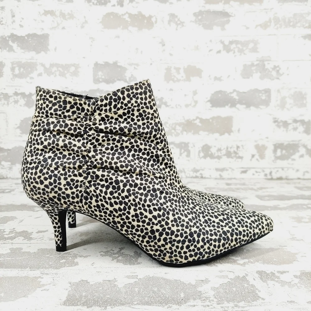 NEW Kelly & Katie Arina Animal Print Black White High Heel Ankle Boots D839 - Picture 5 of 12